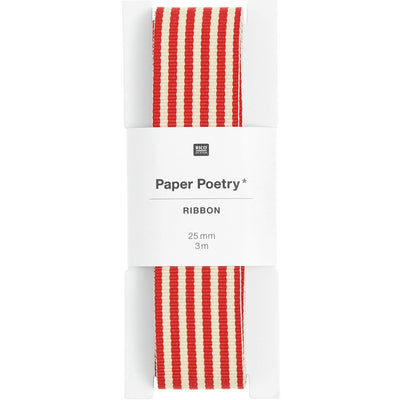 PAPER POETRY WEBBAND DUO STREIFEN ROT/CREME 25MMX3M