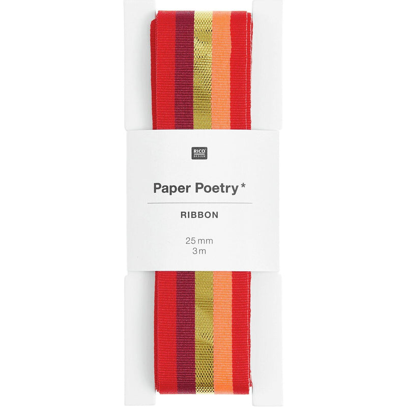 PAPER POETRY WEBBAND MULTI STREIFEN ROT/GOLD 25MMX3M