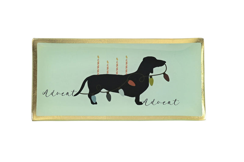 Love Plates, Glasteller, L, Advent, Hund mit Lichterkette, grün