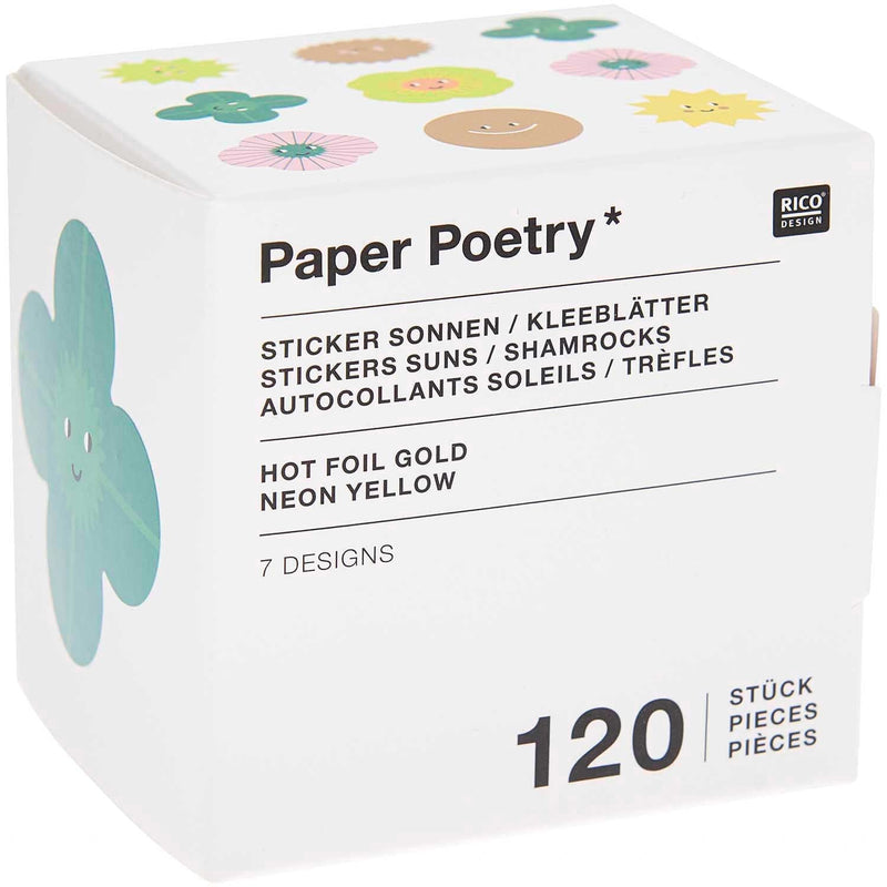 Paper Poetry Sticker Sonnen & Kleeblätter 5,5cm 120 Stück auf der Rolle | Boutique Ballooons