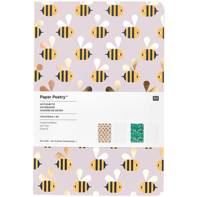 Paper Poetry Notizbücher Bienen und Blüten A5 50 Blatt 80g/m2 2 Stück | Boutique Ballooons