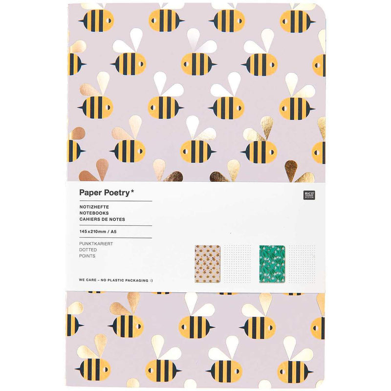 Paper Poetry Notizbücher Bienen und Blüten A5 50 Blatt 80g/m2 2 Stück | Boutique Ballooons