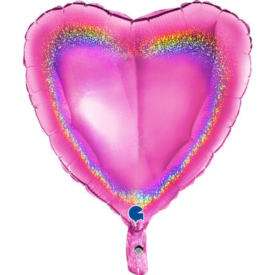 Herzballon Glitter Holographic Fuxia | Boutique Ballooons