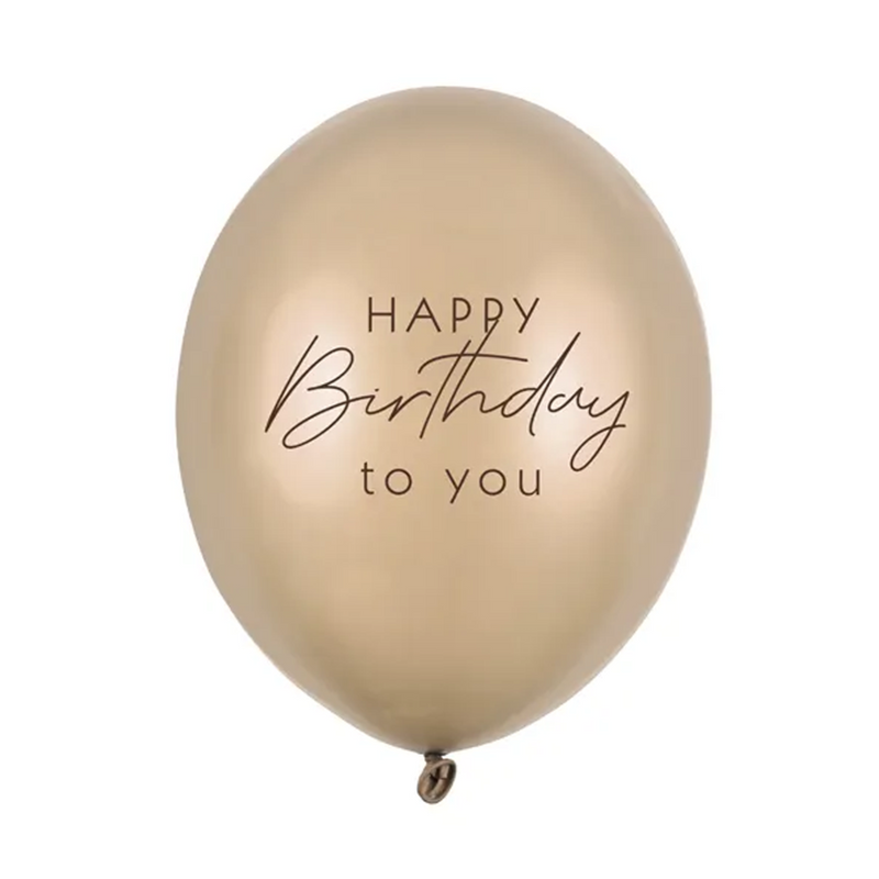 6 Motivballons - Ø 30cm - Happy Birthday to you - Metallic Cold Gold