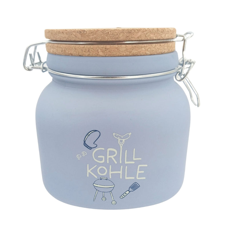 Sparglas, bunt, Grillkohle