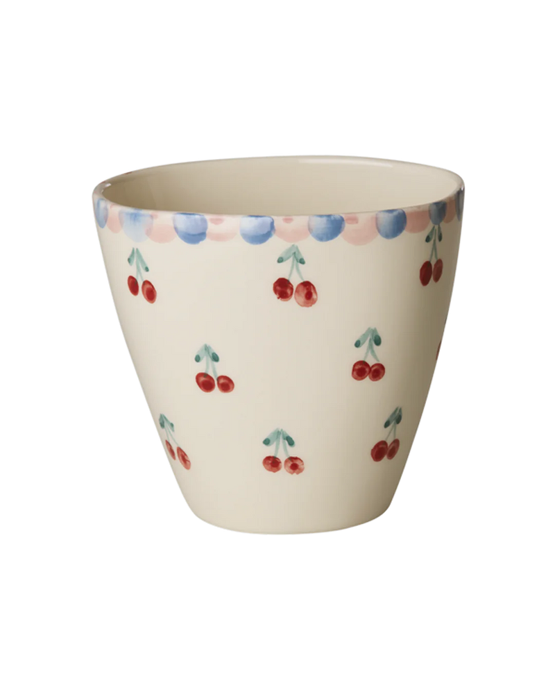 Oval Keramik Becher - Crème - Hand-painted Cherries