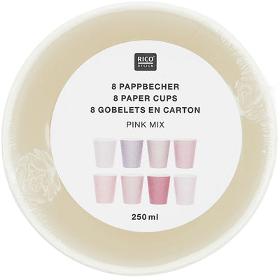Pappbecher Mix, Rosa, FSC MIX, 8 Stk, 8 verschiedene Farben, 250 ml, 94 mm x 80 mm, 268 g/m2