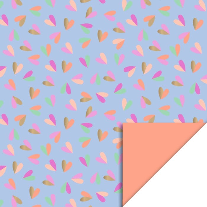 Geschenkpapier "Hearts Duo Gold Blue - Salmon (70 cm x 3 m)"