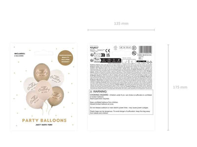 6 Motivballons - Ø 30cm - Happy Birthday - Beige Mix