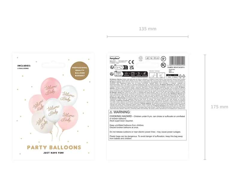 6 Motivballons - Ø 30cm - Welcome Baby - Rosa Mix
