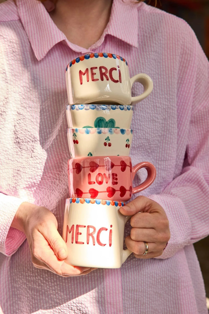 Cappucino Keramik Becher - Pink - Hand-painted LOVE