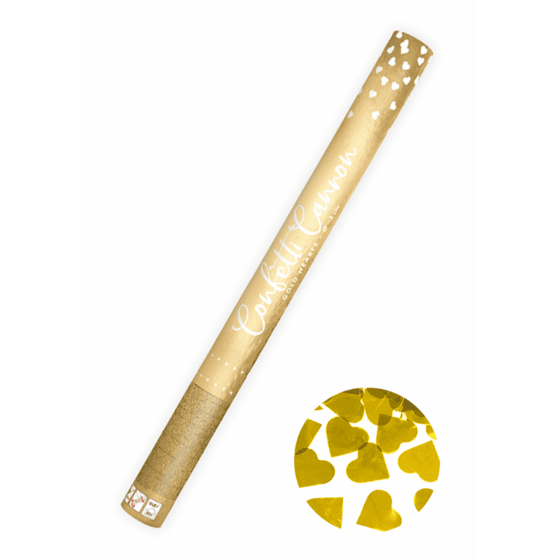 Konfettikanone XL - 60cm - Metallic - Herzen - Gold