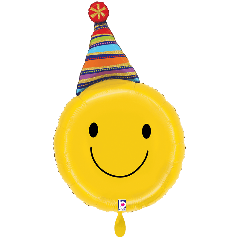 Folienballon Smiley mit Partyhut XXL