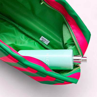 Romy Kosmetiktasche L Stripes Smaragd Neon Pink