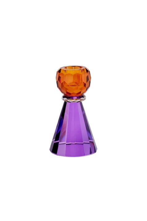 SARI, KRISTALLGLAS, KERZENHALTER H11,5CM, KONUS, ORANGE/LILA, GS