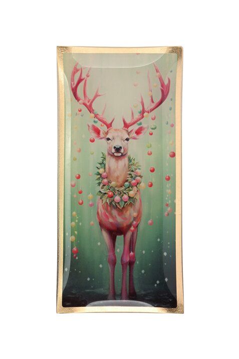 Love Plates, Glasteller, L, Rentier, grün