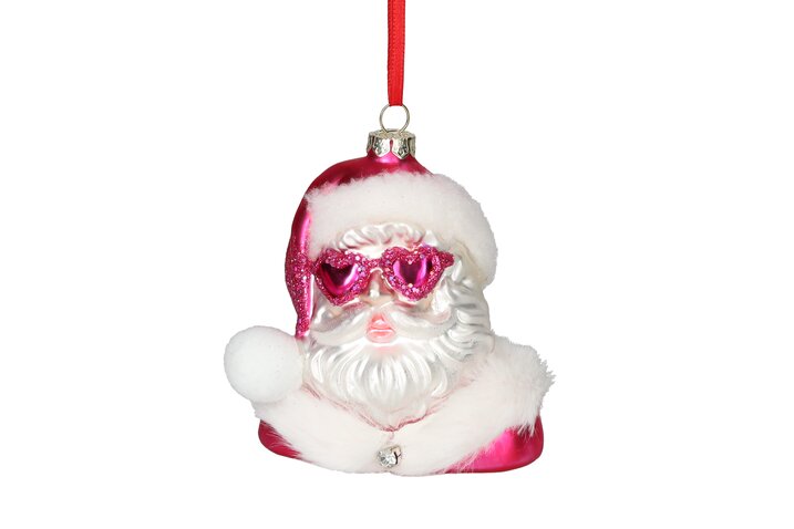 Hänger Santa mit Herzbrille, pink