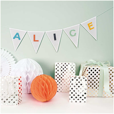 Geschenktüte, weiß, Punkte silber, S, FSC MIX