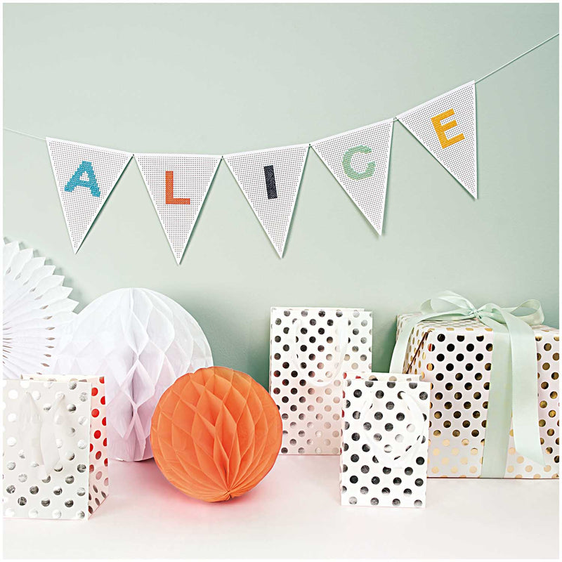 Geschenktüte, weiß, Punkte silber, S, FSC MIX