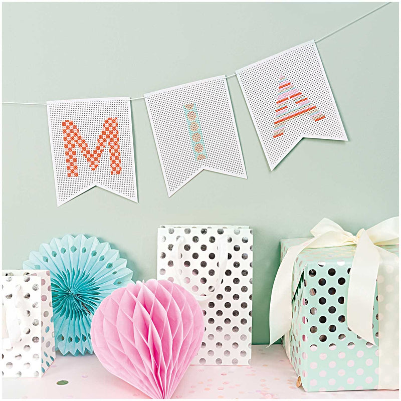 Geschenktüte, weiß, Punkte silber, S, FSC MIX