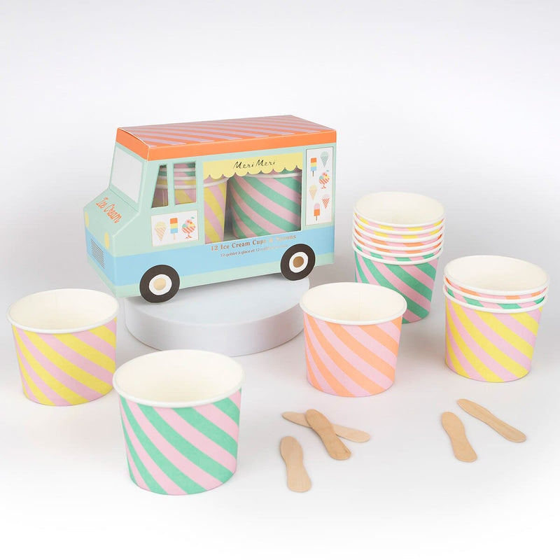 Ice Cream Cups & Spoons (x 12)