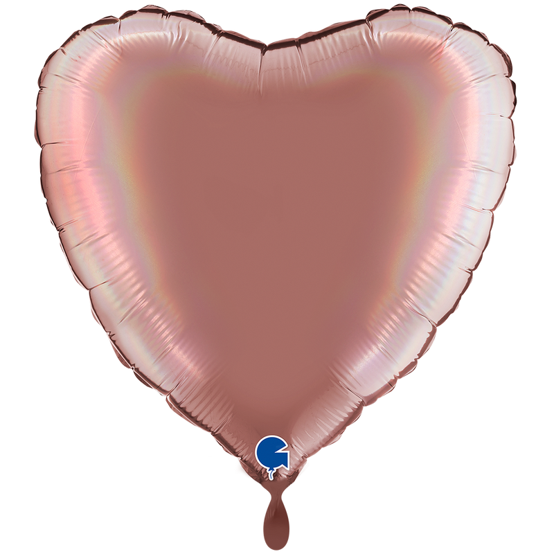 Herzballon XXL Regenbogen-Holografisch Platin-Roségold