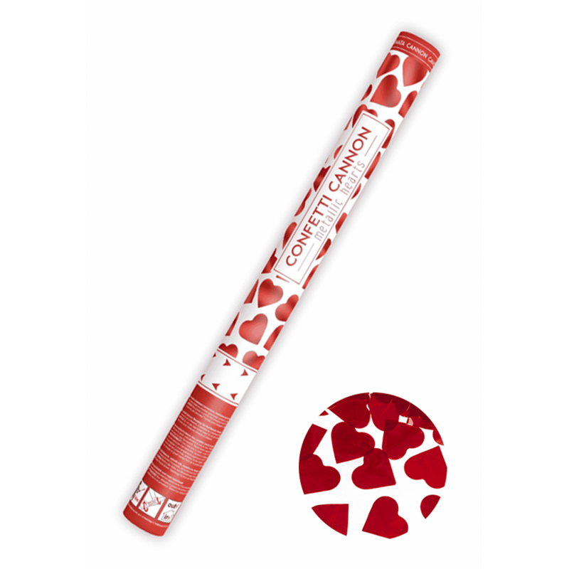 Konfettikanone XL - 60cm - Metallic - Herzen - Rot