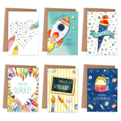 Papierdrachen - 6 Klappkarten zur Einschulung - Set 3