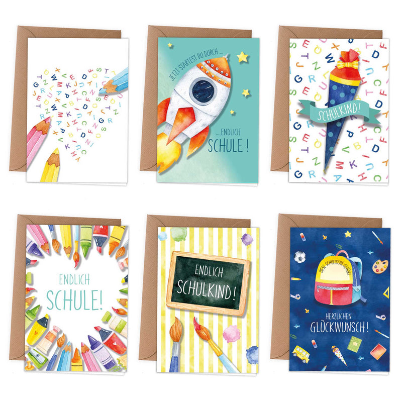 Papierdrachen - 6 Klappkarten zur Einschulung - Set 3