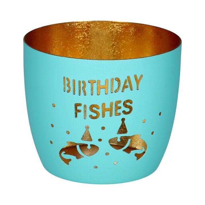 MADRAS, WINDLICHT, M, MOTIV: BIRTHDAY FISHES, TÜRKIS/GOLD