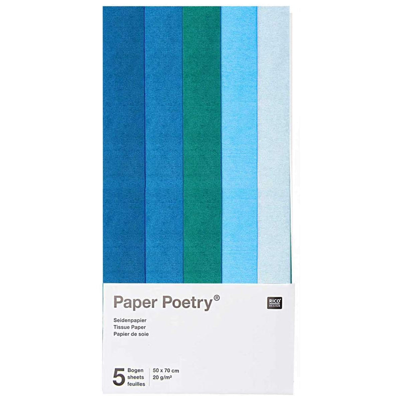 Paper Poetry Seidenpapier blau sortiert 50x70cm 5 Bogen