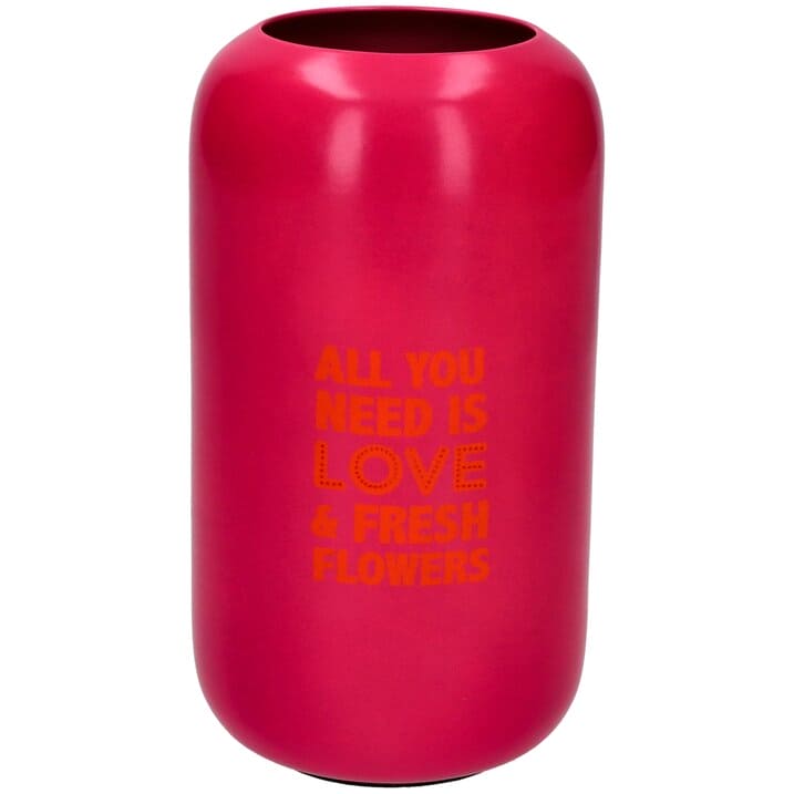 GOA, VASE, M(H16CM), MOTIVE: ALL YOU NEED IS LOVE & FRESH FLOWERS, NEON PINK