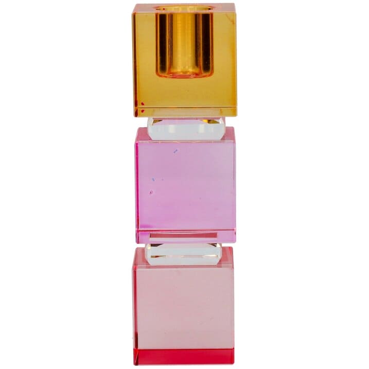 SARI, KRISTALLGLAS, KERZENHALTER H13,8CM, ECKIG, ROSA/ORANGE, GS