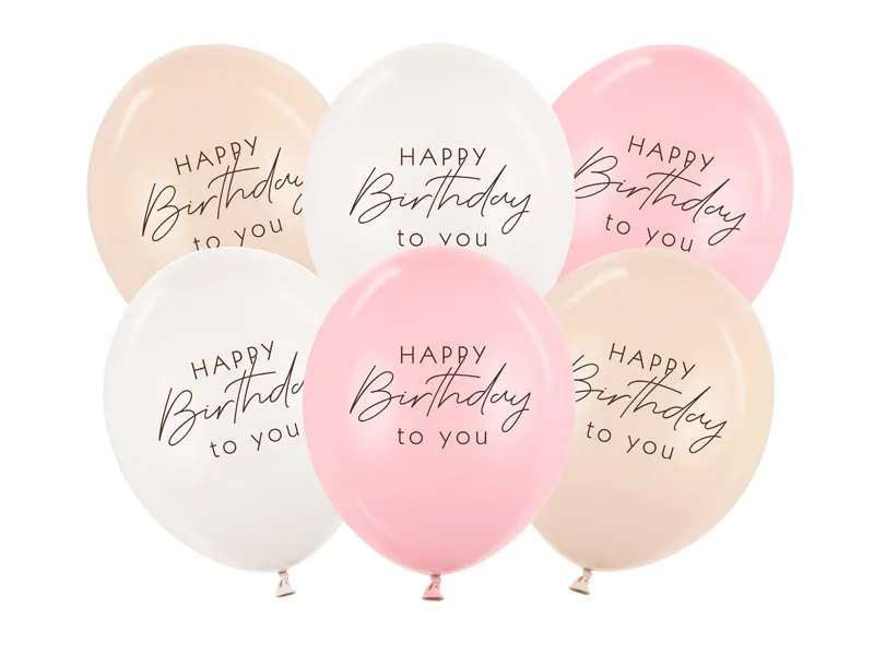 6 Motivballons - Ø 30cm - Happy Birthday - Rosa Mix