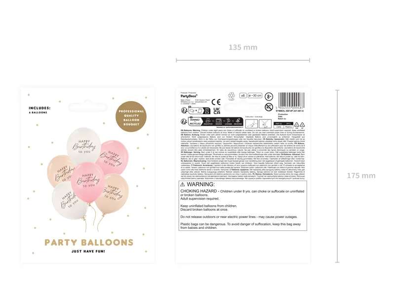 6 Motivballons - Ø 30cm - Happy Birthday - Rosa Mix