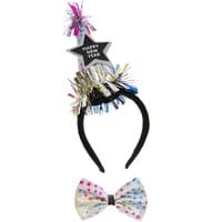 YEY! Let's Party Haarreif und Fliege Happy New Year Sterne bunt 2teilig