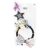 YEY! Let's Party Haarreif und Fliege Happy New Year Sterne bunt 2teilig
