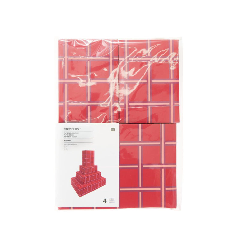 PAPER POETRY PAPIERSCHACHTEL SET RASTER 4 STÜCK ROT