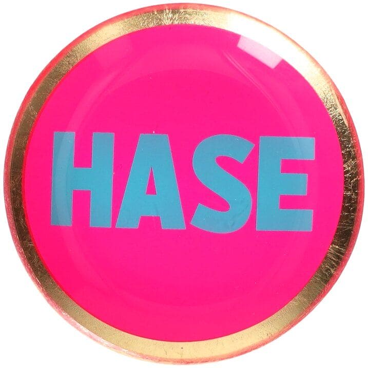 LOVE PLATES, GLASTELLER S, MOTIV: HASE, RUND, NEON PINK