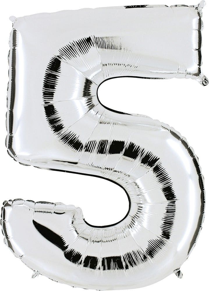 Zahlenballon 5 XXL  - Silber
