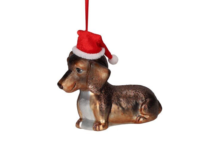 Hänger Dackel mit Weihnachtsmütze, braun