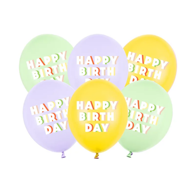 6 Motivballons - Ø 30cm - Happy Birthday - Mix
