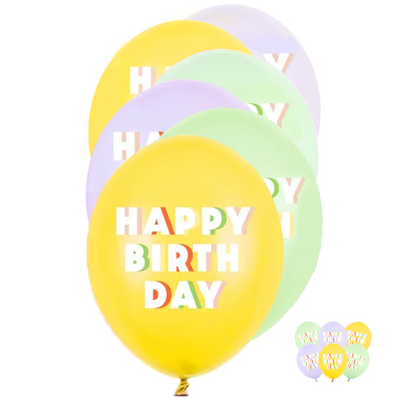 6 Motivballons - Ø 30cm - Happy Birthday - Mix