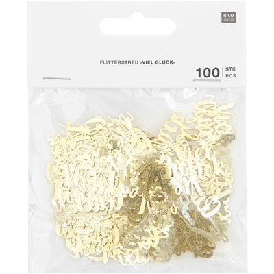 Flitterstreu "Viel Glück", gold, 100 Stck., 25x19 mm