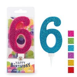 BIRTHDAY FUN ZAHLENKERZE 6 GLITTER MAXI | Boutique Ballooons