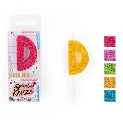 FESTIVAL FEELINGS ALPHABET KERZEN GLITZER D | Boutique Ballooons