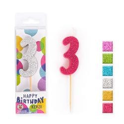 BIRTHDAY FUN ZAHLENKERZEN GLITTER MINI 3 | Boutique Ballooons