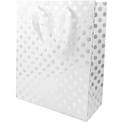 Paper Poetry Geschenktüte weiß Punkte silber 18x26x12cm | Boutique Ballooons