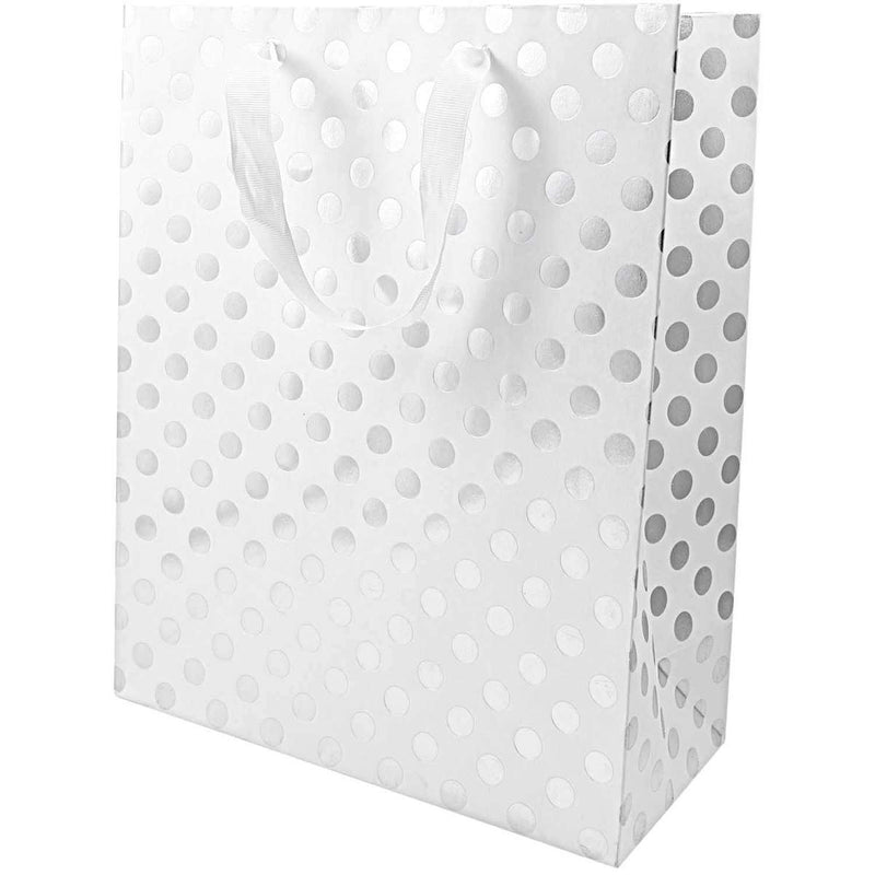 Paper Poetry Geschenktüte weiß Punkte silber 18x26x12cm | Boutique Ballooons