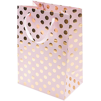 Rico Design Geschenktüte rosa Punkte gold 18x26x12cm